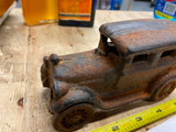 Vtg Cast Iron Toy Car Sedan 6" Artillary Wheels gangster Antique 1920's usa got