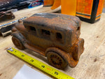 Vtg Cast Iron Toy Car Sedan 6" Artillary Wheels gangster Antique 1920's usa got