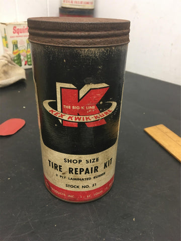 vintage The Big K Line Kex Kwik Kure Tire Repair Kit 3 Ply Laminated Rubber #51