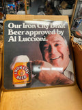 Vtg NOS al luccioni iron city Beer Tin Sign 9x9 New Kensington Pgh Pa 1970's New