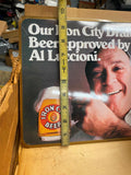 Vtg NOS al luccioni iron city Beer Tin Sign 9x9 New Kensington Pgh Pa 1970's New