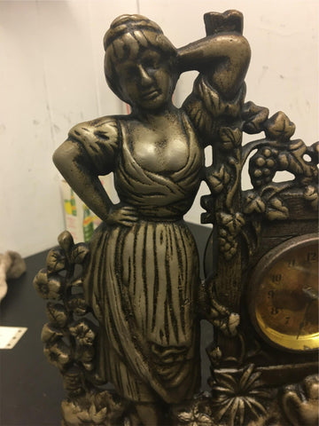 ~Vintage Cast Greek/Italian Maiden Garden Woman Leaning On A Wash Board clock.~~