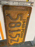 1940 Pennsylvania License Plate Penna PA Chevy Ford Chevrolet Dodge Truck Auto!