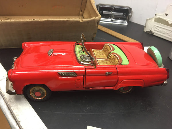 Vintage RARE VOITURE RED ROADSTER SEDAN CAR TIN FRICTION TOY MS