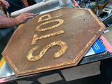 Vtg Embossed Stop Sign Heavy Steel Traffic Oil Gas Service station garage Man Ca
