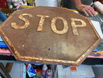 Vtg Embossed Stop Sign Heavy Steel Traffic Oil Gas Service station garage Man Ca
