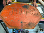 Vtg Embossed Stop Sign Heavy Steel Traffic Oil Gas Service station garage Man Ca