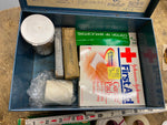 Vtg MSA Mine Safety First Aid Kit Metal Box Full Snake Bike bandages Collectible