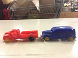 1950's Banner USA toy plastic trucks vtg trains Lionel lot of 4 blue red green