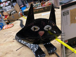 Vtg Halloween Decoration Black Cat Pumpkin Bobble Head Tin Metal 35" Holiday Dec