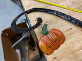 Vtg Halloween Decoration Black Cat Pumpkin Bobble Head Tin Metal 35" Holiday Dec