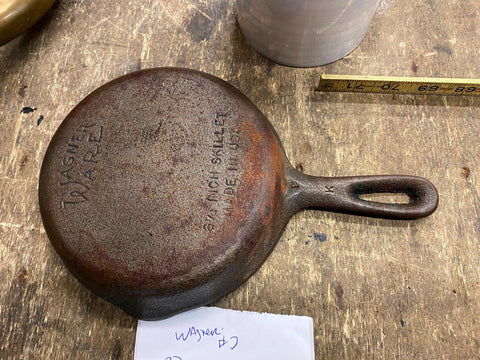 Vtg Cast Iron Skillet Pan Wagner Ware 6 1/2" side pour Antique USA K Kitchenware