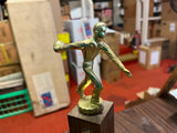 VTG 1960s Bowling League Awards Trophy Wood Bottomed solid brass