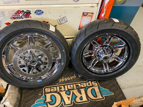 Chrome CVO Mag Wheels Harley Assy Tires Rotors Touring Glide Bagger FLH Road Kin