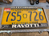 Vtg License plate frame Dealer ravotti Leechburg pa Metal  Hot Rod Muscle car 70