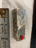 Vtg 800 Silver Lipstick Holder mirror cabochon Engraved Italy WW2 Art dec Classy