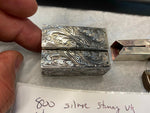 Vtg 800 Silver Lipstick Holder mirror cabochon Engraved Italy WW2 Art dec Classy
