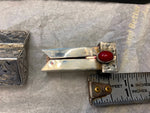 Vtg 800 Silver Lipstick Holder mirror cabochon Engraved Italy WW2 Art dec Classy
