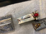 Vtg 800 Silver Lipstick Holder mirror cabochon Engraved Italy WW2 Art dec Classy