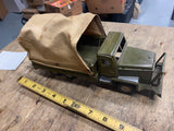 Vtg Military Canvas Friction Army Military Truck 10" Japan 1950's Tin Toy Presse