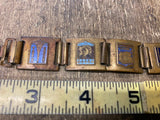 Vtg 1920's Brass bracelet Paris Enamel Porcelain eiffel Tower Jewelry Antique