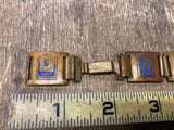 Vtg 1920's Brass bracelet Paris Enamel Porcelain eiffel Tower Jewelry Antique