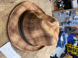 Vtg Plaid Fedora Mens Hat Cap Tweed? Wool  Trilby 7 3/8 1950's Dress Work Movie