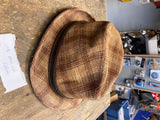 Vtg Plaid Fedora Mens Hat Cap Tweed? Wool  Trilby 7 3/8 1950's Dress Work Movie