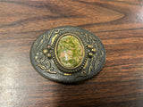 VTG solid Brass Epidite Gemstone Centered Western Cowboy Belt Buckle