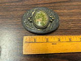 VTG solid Brass Epidite Gemstone Centered Western Cowboy Belt Buckle