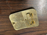 VTG solid Brass Brown Gemstone Centered Western Cowboy Belt Buckle