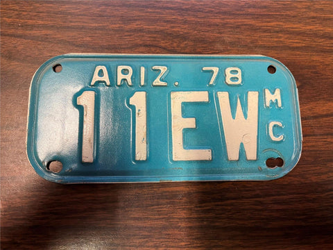 VTG 1978 Arizona State Motorcycle License Plate 11EW Original