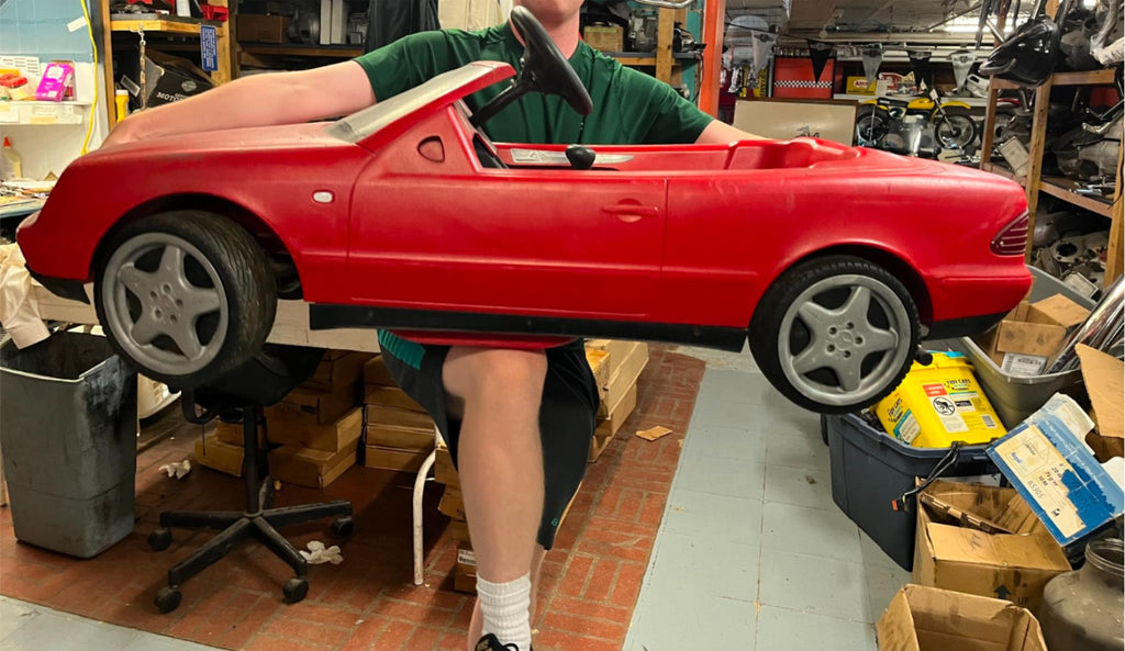 mercedes benz pedal car Rolly Toys red Mercedes Benz CLK- Cabrio pedal car Toy 1990's Dealer P – cyclewarehouse.online