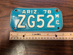 VTG 1978 State of Arizona Motorcycle License Plate ZG52 Original