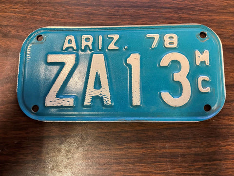 VTG 1978 State of Arizona Motorcycle License Plate ZA13 Original