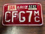 VTG 1982 State of Arizona Motorcycle License Plate CFG7 Original