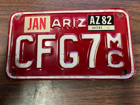 VTG 1982 State of Arizona Motorcycle License Plate CFG7 Original