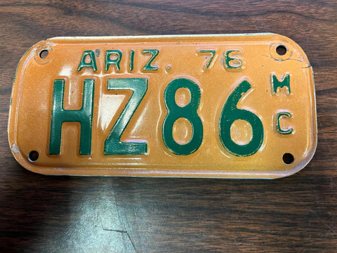 VTG 1976 State of Arizona Motorcycle License Plate HZ86 Original