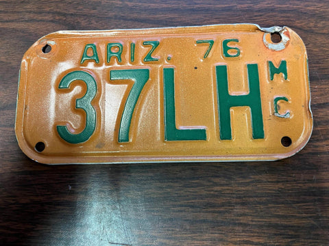 VTG 1976 State of Arizona Motorcycle License Plate 37LH Original