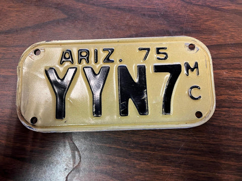 VTG 1975 State of Arizona Motorcycle License Plate YYN7 Original