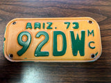 VTG 1973 State of Arizona Motorcycle License Plate 92DW Original