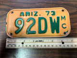 VTG 1973 State of Arizona Motorcycle License Plate 92DW Original