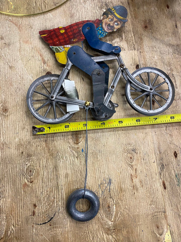 Vtg Tin Bicycle rider Balance tight Wire Toy groucho 1920s antique 8" Litho Rare