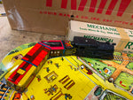 Marx Mechanical Toy train Set Layout Base Tin Litho Orig Box 1950's Mint Wind Up