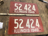 Soybean License plates Ill 1946 Matched Set Auto Truck Collector Vtg WW2 Hot Rod