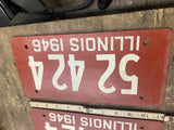 Soybean License plates Ill 1946 Matched Set Auto Truck Collector Vtg WW2 Hot Rod