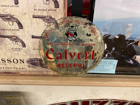 Vintage Calvert Reserve Beer Mirror 50's Round Whiskey Breweriana 7" Clear heads