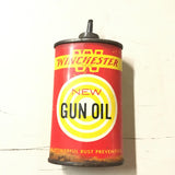 Vtg Red Yellow Tin Can Winchester Trade Mark New Gun Oil 3 Fl. Oz. Empty Mancave