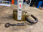 Vtg Brass Strong Machine Tool Lock Padlock Skeleton Key Slide hole cover 1900's