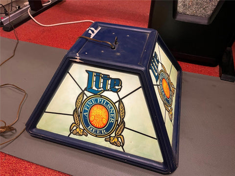 VTG 1980s Miller Lite Beer Blue Pool Table Hanging Bar Pub Sign tested works